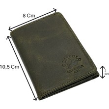 Westpolo Hakiki Eskitme Deri Kağıt Para ve Kart Bölmeli Unisex Cüzdan - Haki