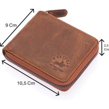 Westpolo Unisex Kağıt Para ve Bozuk Para Bölmeli Hakiki Eskitme Deri Cüzdan Kartlık - G2 Taba