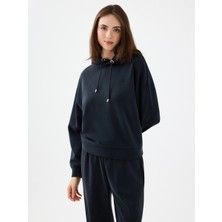 Loft Kadın Regular Fit Siyah Sweatshirt Uzun Kollu Kapüşonlu Yaka ile Şık Tasarım