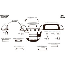 Mars Cockpit Design Mercedes Sprinter Konsol-Torpido Kaplama 2000-2006 24 Parça Koyu Meşe