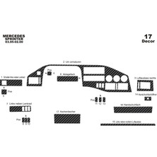 Mars Cockpit Design Mercedes Sprinter Volt Konsol-Torpido Kaplama 1995-2000 17 Parç Karbon