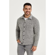 Silerra Erkek Pelüş Polar Hırka Gömlek – Yakalı, Ilik Düğmeli, Göğüs Cepli, Yumuşak Dokulu Kışlık Regular Fit Rahat Günlük Model - Gri