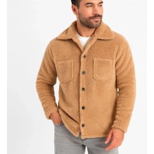 Silerra Erkek Pelüş Polar Hırka Gömlek – Yakalı, Ilik Düğmeli, Göğüs Cepli, Yumuşak Dokulu Kışlık Regular Fit Rahat Günlük Model - Açık Kahve