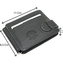 Westpolo Hakiki Deri Çift Taraflı Kullanıma Uygun Kuşaklı Kağıt Para Klipsli Unisex Kartlık-Koyu Gri