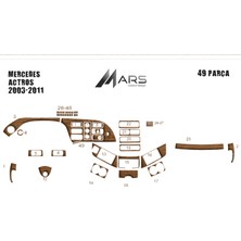 Mars Cockpit Design Mercedes Actros Konsol-Torpido Kaplama 2003-201 49 Parça Açık Meşe