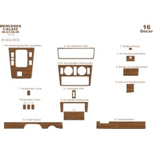 Mars Cockpit Design Mercedes C Serisi Konsol-Torpido Kaplama 1993-1995 16 Parça Açık Meşe