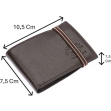 Westpolo Hakiki Deri Kağıt Para ve Bol Şeffaf Kart Bölmeli Lastikli Unisex Kartlık - Kahverengi