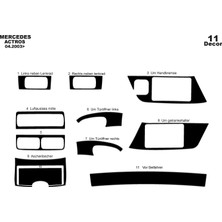 Mars Cockpit Design Mercedes Actros Konsol-Torpido Kaplama 2003-2011 11 Parça Piano Black
