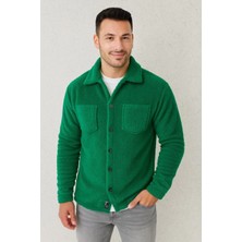 Silerra Erkek Pelüş Polar Hırka Gömlek – Yakalı, Ilik Düğmeli, Göğüs Cepli, Yumuşak Dokulu Kışlık Regular Fit Rahat Günlük Model - Çimen Yeşili