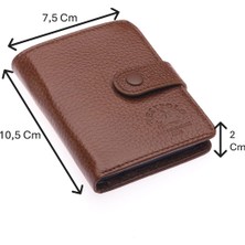 Westpolo Hakiki Deri Kağıt Para ve Şeffaf Bol Kart Bölmeli Patlı Unisex Kartlık Cüzdan - Fındık