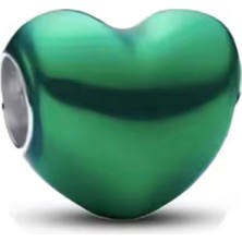 Fubena Metalik Yeşil Kalp Gümüş Charm