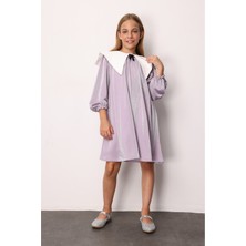 Le Mabelle Lila  Uzun Kollu Yaka Detaylı Simli Kız Çocuk Elbise - Maya