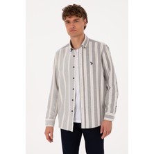 U.S. Polo Assn. Erkek Krem Çizgili Uzun Kollu Lacivert Gömlek 50316558-VR033