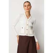 On Kadın Zincirli Fitilli Hırka 60951 Ekru