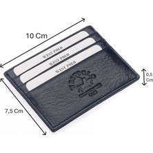 Westpolo Hakiki Deri Slim Ince Unisex Kartlık - Lacivert