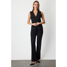 On Kadın Bol Paça Çimalı Pantolon 64920 Siyah