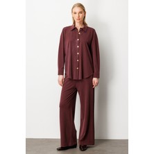 On Kadın Beli Lastikli Bol Paça Pantolon 66307 Bordo