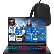 Acer Nitro V 16S Aı Amd Ryzen™ 7 260 32GB Ddr5 1tb SSD 8GB/RTX5060 85W 16"qhd+ 2560X1600 180Hz IPS WIN11HOME Gaming Bilgisayar. NHU03EY001H08+ZETTAÇANTA
