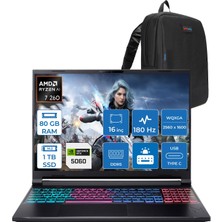 Acer Nitro V 16S Aı Amd Ryzen™ 7 260 80GB Ddr5 1tb SSD 8GB/RTX5060 85W 16"qhd+ 2560X1600 180Hz IPS Freedos Gaming Bilgisayar. NHU03EY001F23+ZETTAÇANTA
