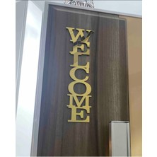 Evsay Welcome Yazılı Dekoratif Kapı Süsü 10X28 cm Altın Aynalı Pleksi