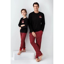 Arnetta 3515 Baba&oğul Uzun Kollu Bisiklet Yaka Pijama Takımı-Siyah
