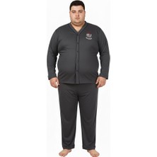 Lukitus Battal Büyük Beden Önden Düğmeli Pamuklu Erkek Pijama Takımı