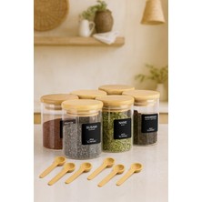 Kitchen Life 6'lı Bambu Kaşıklı Bambu Kapaklı Borasilikat Cam Baharatlık Takımı