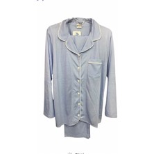 Nena Uzun Kollu Kadın Önden Açık % 100 Pamuk Pijama TAKIMI-14935