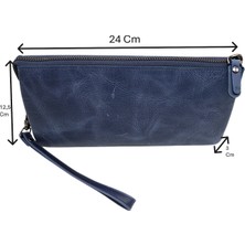 Westpolo Hakiki Eskitme Deri El Geçirme ve Bileklikli Unisex El Portföyü - Lacivert