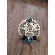 Evsay Ahşap Mavi Çiçekli Kapı Süsü