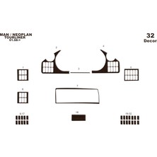 Mars Cockpit Design Man Tourliner Konsol-Torpido Kaplama 2008 32 Parça Koyu Meşe