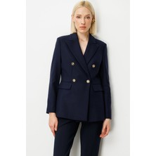 Ekol Kruvaze Yaka Kaşe Ceket Lacivert 05069