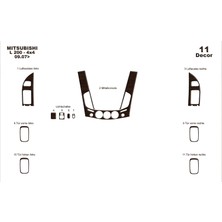 Mars Cockpit Design Mitsubishi L200 4x4 Konsol-Torpido Kaplama 2007 11 Parça Koyu Meşe