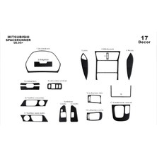 Mars Cockpit Design Mitsubishi Spacerunner Konsol-Torpido Kaplama 1999-2004 17 Parç Siyah Karbon