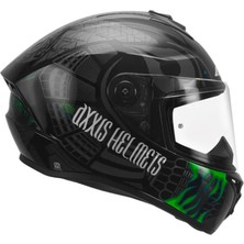 Axxis Draken S Maori Devil B6 Matt Green Kapalı Motosiklet Kaskı + Yedek Siyah Vizör