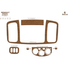 Mars Cockpit Design Renault Trafic Vivaro Konsol-Torpido Kaplama 2001-2006 6 Parça Açık Meşe