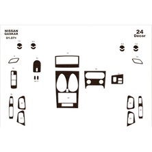 Mars Cockpit Design Nissan Qashqai Konsol-Torpido Kaplama 2007-2010 24 Parça Koyu Meşe