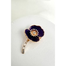 Modex Altın Rengi Mineli Baget Taş Detay Çiçek Broş (5cm)