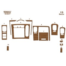 Mars Cockpit Design Renault Premium Midlum Konsol-Torpido Kaplama 2005 12 Parça Açık Meşe