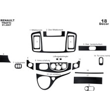 Mars Cockpit Design Renault Trafic Opel Vivaro Konsol-Torpido Kaplama 2007-2010 18 P Siyah Karbon