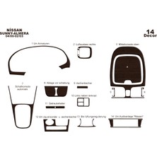 Mars Cockpit Design Nissan Sunny Almera Konsol-Torpido Kaplama 2000-2003 14 Parça Koyu Meşe