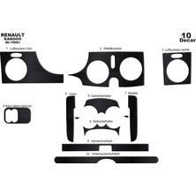 Mars Cockpit Design Renault Kangoo Kubicstar Alüminyum Kaplama 1998-2008 10 Parça Siyah Karbon