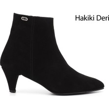 GÖNDERİ Kadın Siyah Süet  Fermuarlı Sivri Burun Hakiki Deri Bot
