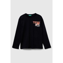 United Colors Of Benetton Erkek Çocuk 3JERC10QO-25K  Uzun Kol Tshirt Siyah