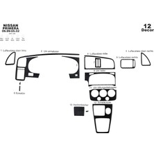 Mars Cockpit Design Nissan Primera Konsol-Torpido Kaplama 1999-2002 12 Parça Siyah Karbon