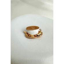 Modex Altın Sarısı Kaşık Detay Mineli Kahve Fincanı Broş (3cm)