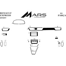 Mars Cockpit Design Renault Expres 2020-  Konsol - Torpido Kaplama 21 Parça Piano Black