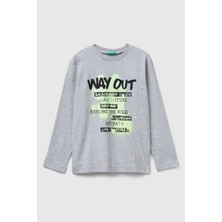 United Colors Of Benetton Erkek Çocuk 3JERC10QO-25K  Uzun Kol Tshirt Gri Melanj