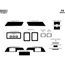 Mars Cockpit Design Renault Brodway Konsol-Torpido Kaplama 1992-1999 18 Parça Piano Black