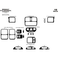 Mars Cockpit Design Renault Clio Alüminyum Kaplama 1998-2001 18 Parça Piano Black